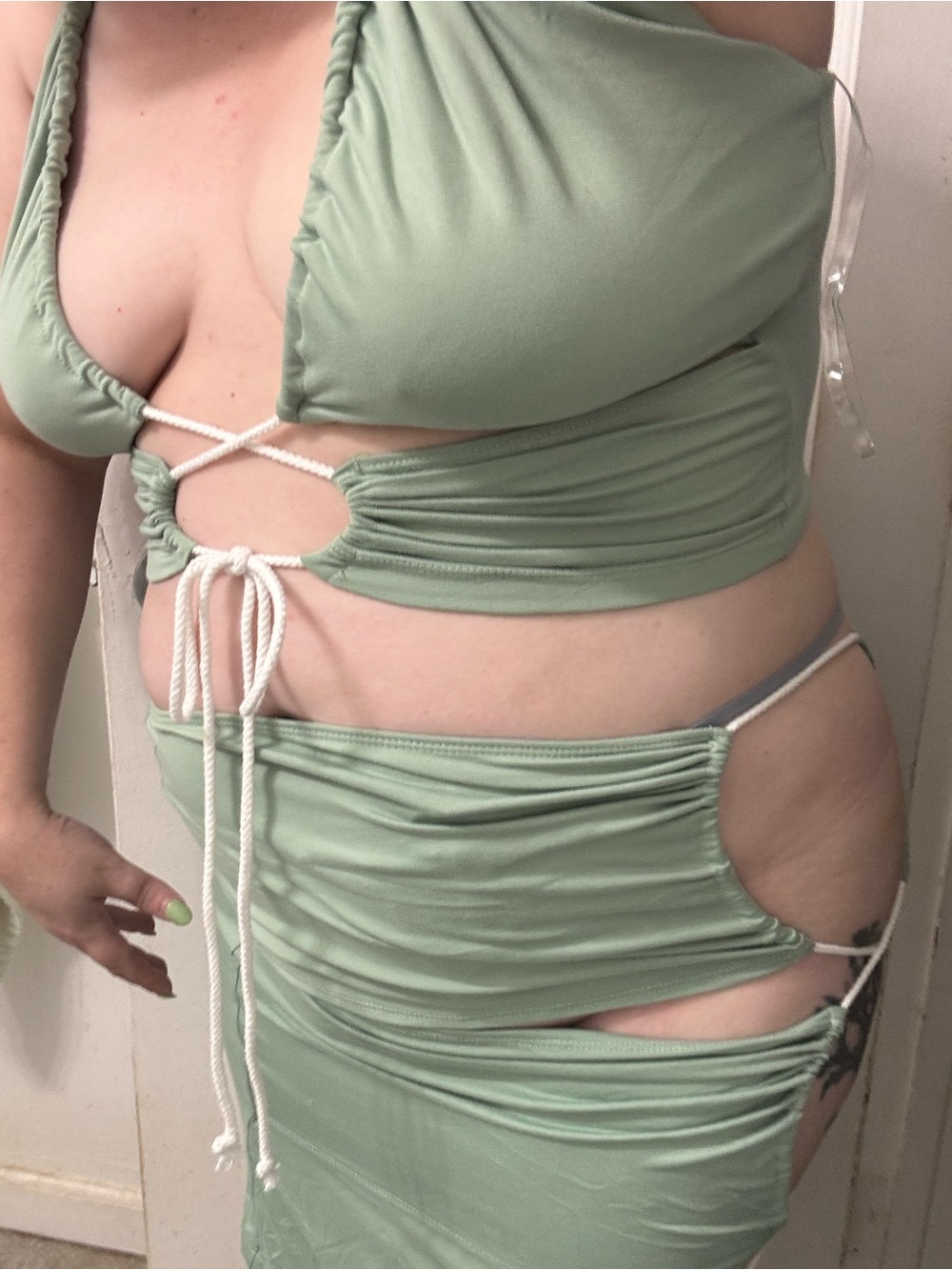 NWT Women’s Sage Green Cutout Lingerie or Bathing Suit Cover Up Set